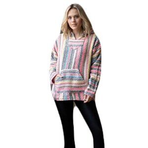 Earth Ragz Mexican Blanket Hoodie Baja Hippie Pullover Size Small